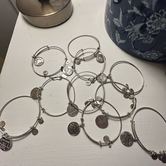 ALEX & ANI Bundle Silver Charm Bangle Bracelet Set w/ 8 Styles and Designs - Picture 8 of 9